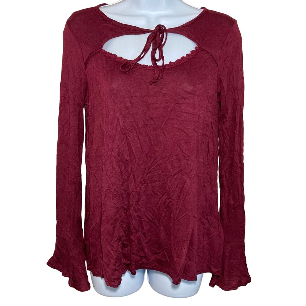 NWT H.I.P. Powell Keyhole Knit Top Ruffle Flare Sleeves Tie Front Stitch Fix XS